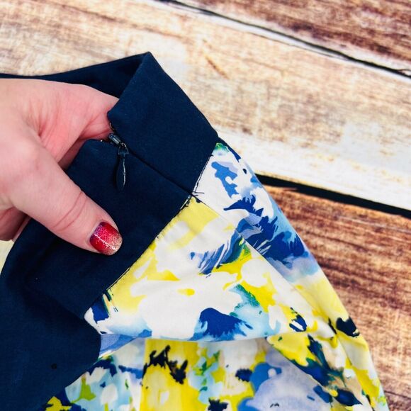 Lane‎ Bryant Pleated A-Line Skirt Women's Size 22 Plus White Blue Yellow Floral - Picture 5 of 10